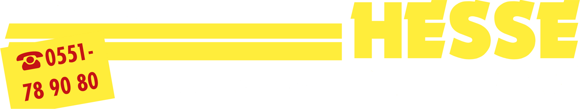 Gelbes HESSE-Banner mit roter Telefonnummer auf der linken Seite.
