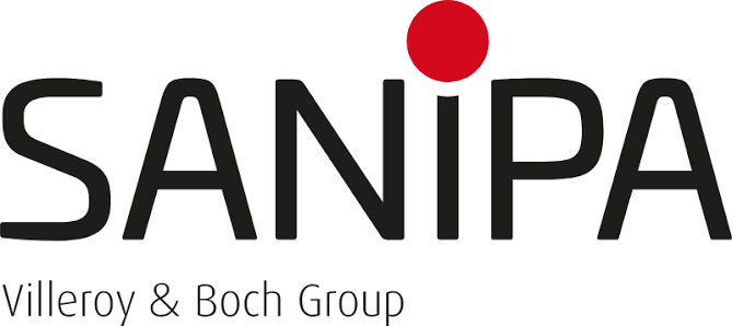 SANIPA-Logo mit rotem Punkt und dem Text „Villeroy & Boch Group“.