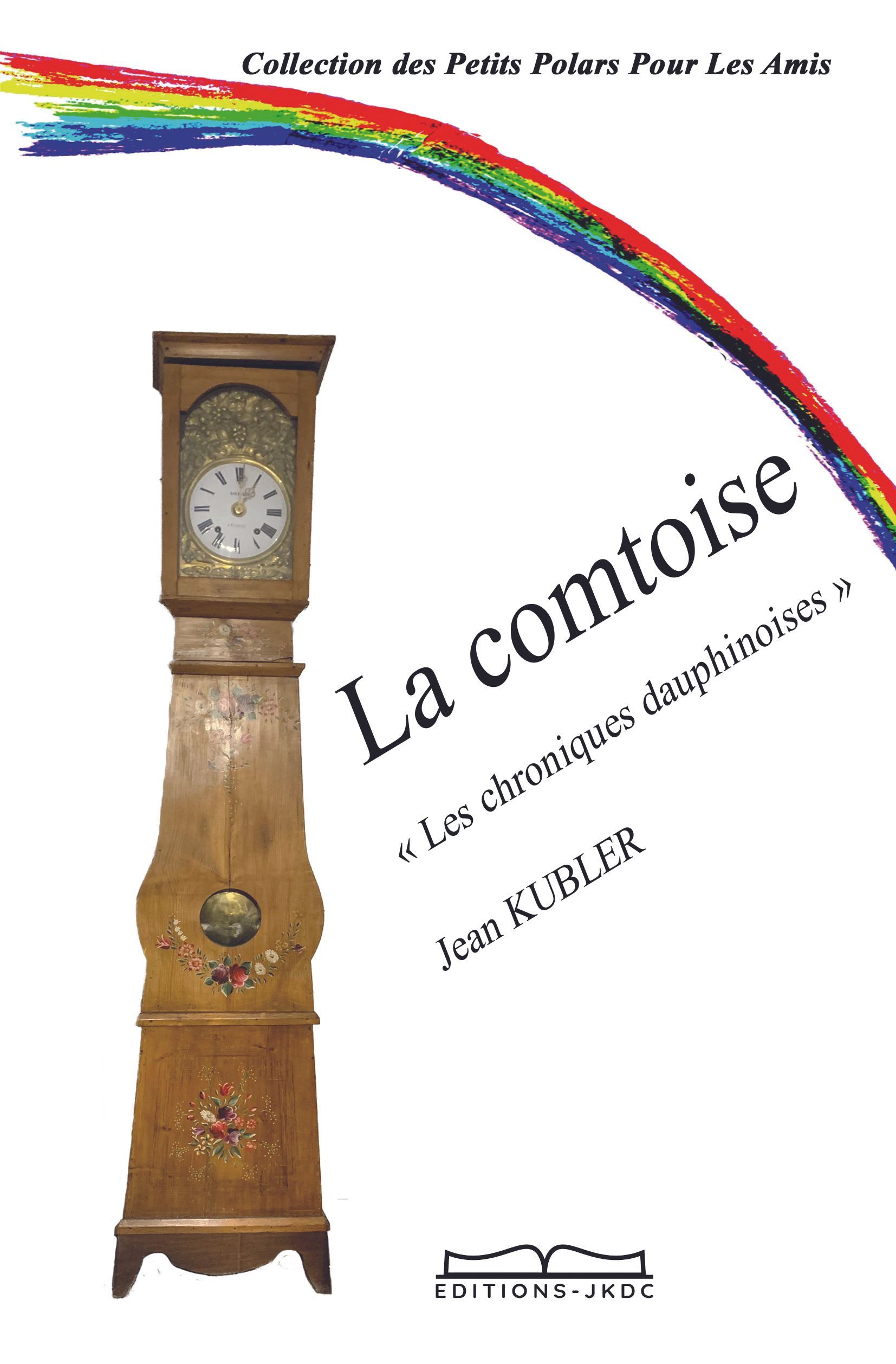 Couverture d'un livre avec une horloge et un arc-en-ciel