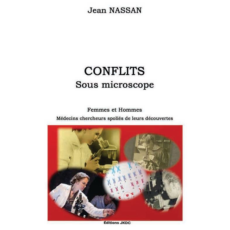 Couverture d'un livre avec des persones regardant dans un microscope