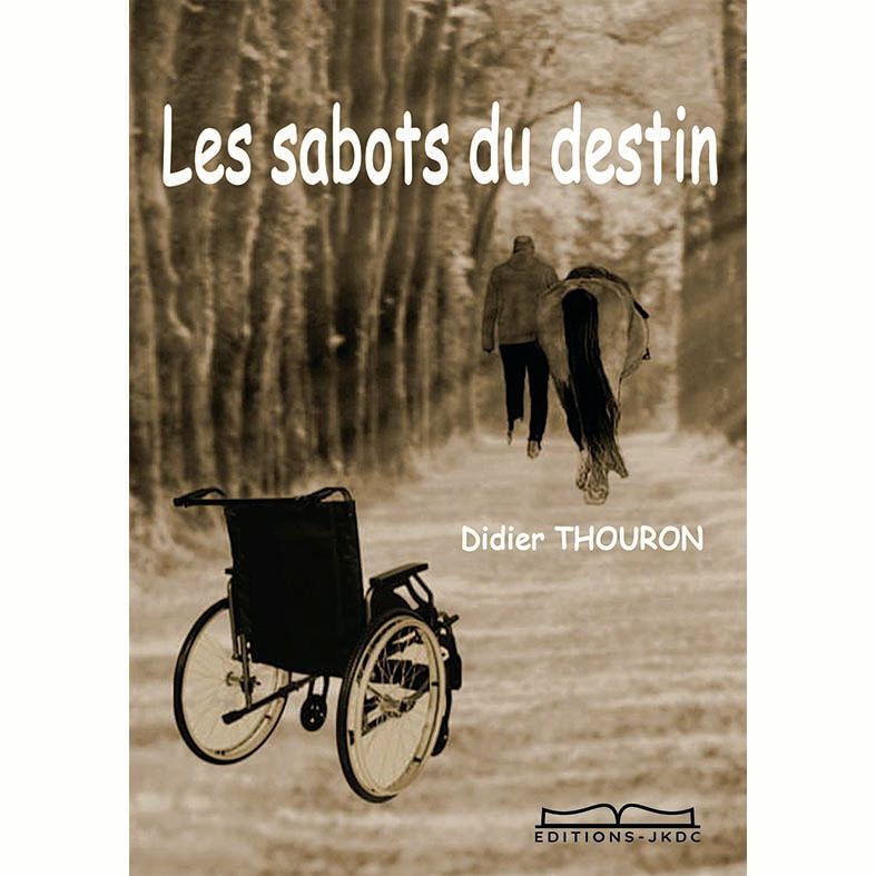 Couverture d'un livre avec chaise roulante, un homme et son cheval