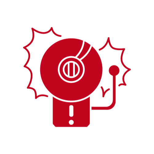 Un icono rojo de una alarma de incendio con un signo de exclamación.