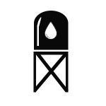 Un icono en blanco y negro de una torre de agua sobre un fondo blanco.