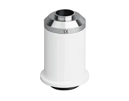 Lente objetivo de microscopio blanco con aumento de 1X.