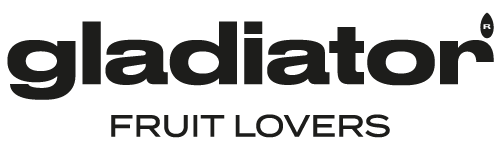 Logotipo negro de "gladiador" con "FRUIT LOVERS" debajo. El s&iacute;mbolo de una marca registrada se encuentra en la esquina superior derecha.