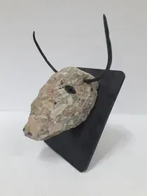 Una roca con astas se encuentra encima de un triángulo negro.