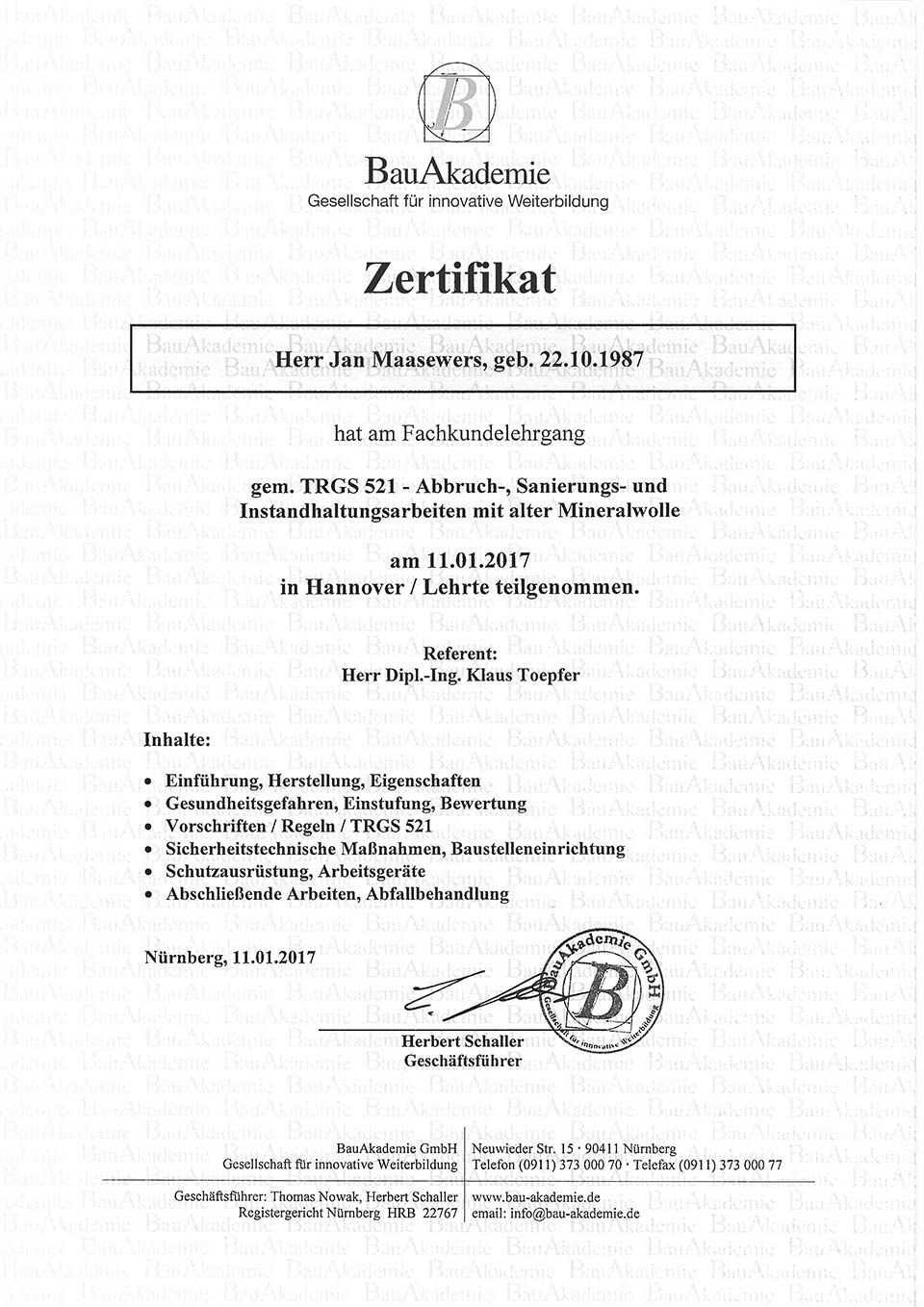 Boa Academy certificate