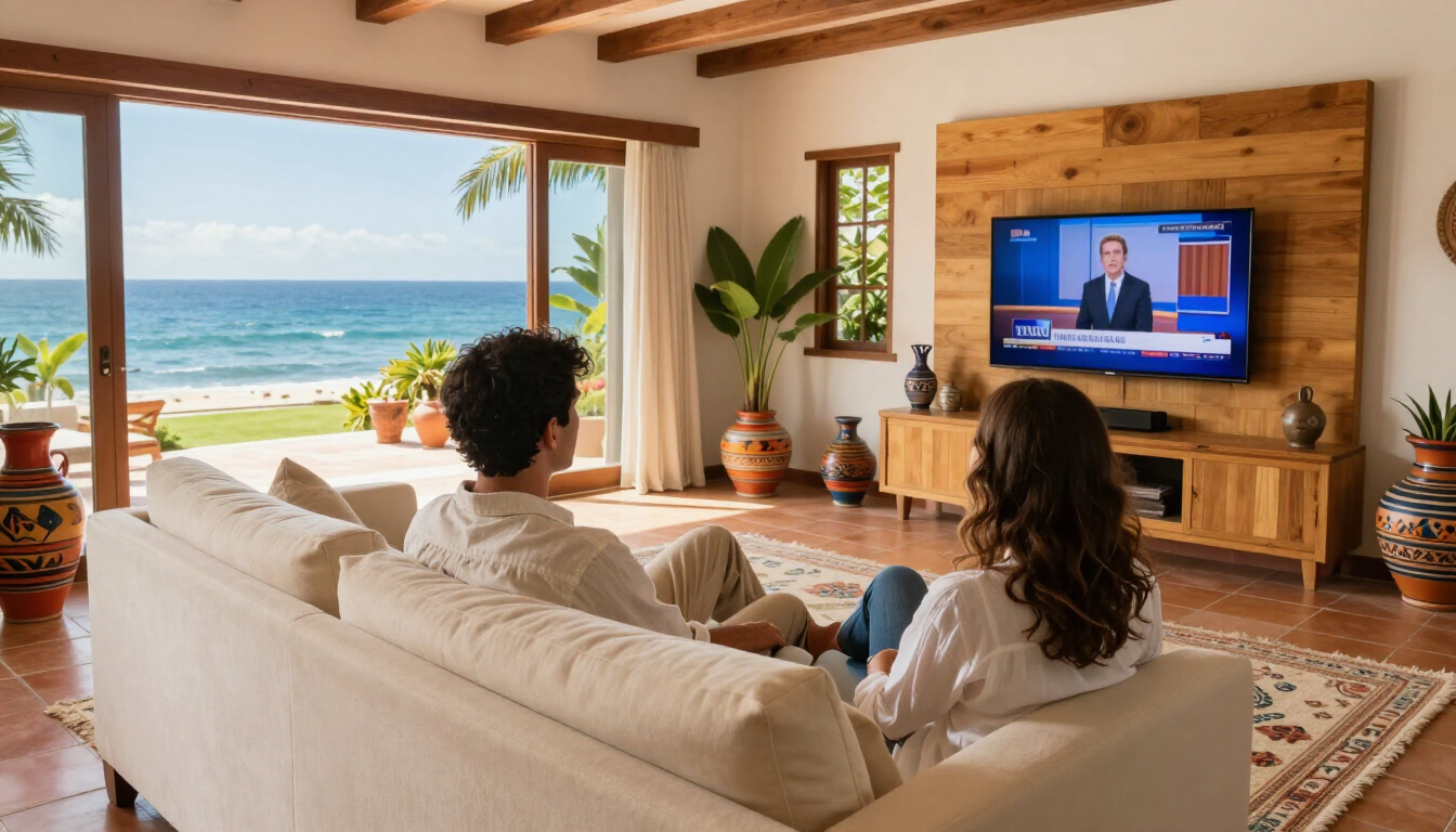 Couple watching TV in Mexico