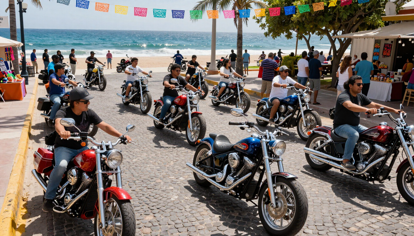 Motorcycles parked at Rocky Point Rally by the sea