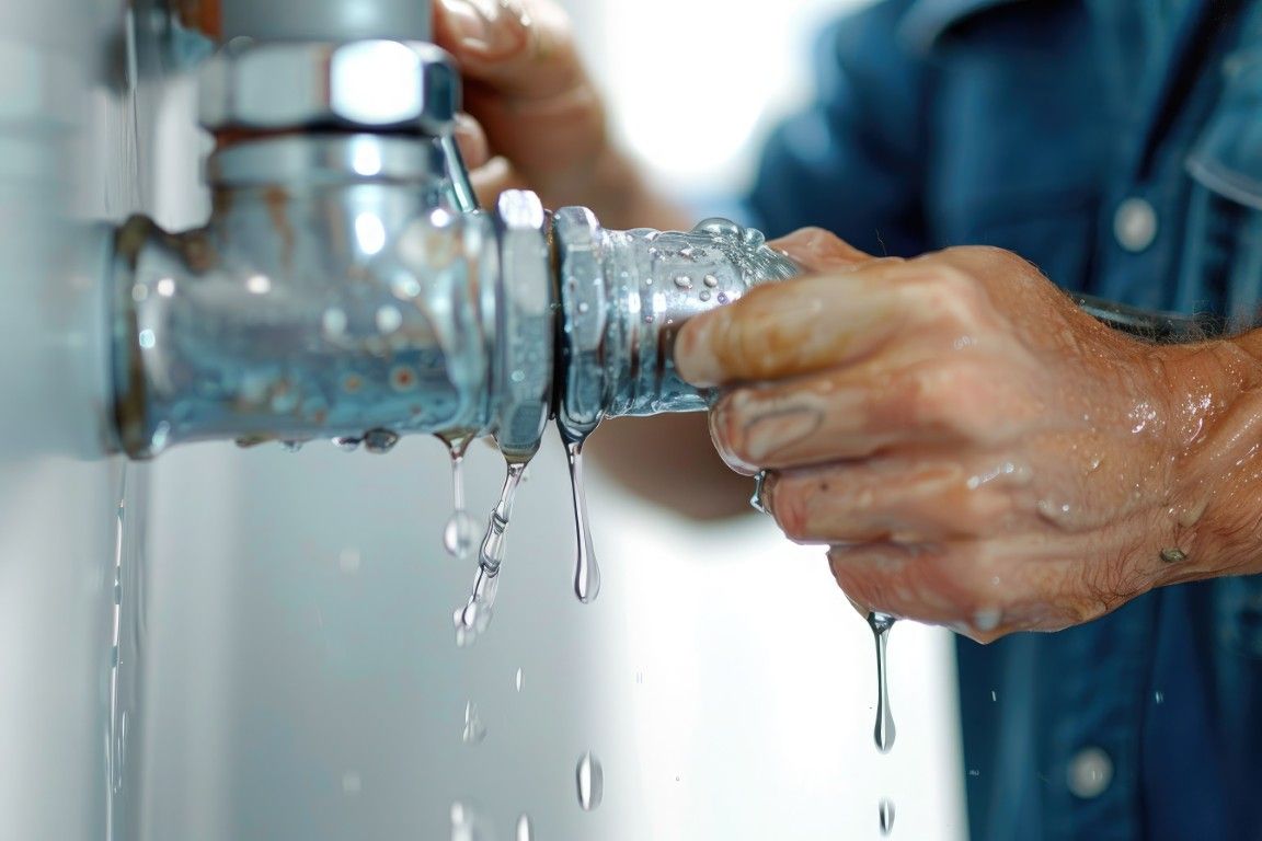 Manos enjuagando una botella de vidrio bajo el grifo, con gotas salpicando en el lavabo.
