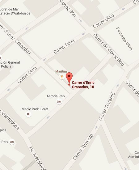 Un mapa digital que mostra la ubicació del carrer d'Enric Granados, 10 a Lloret de Mar, a prop de carrers i punts d'interès propers.