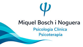 Logotipo de Miquel Bosch i Noguera, Psicología Clínica y Psicoterapia, con el símbolo griego psi en azul y un diseño de líneas onduladas.