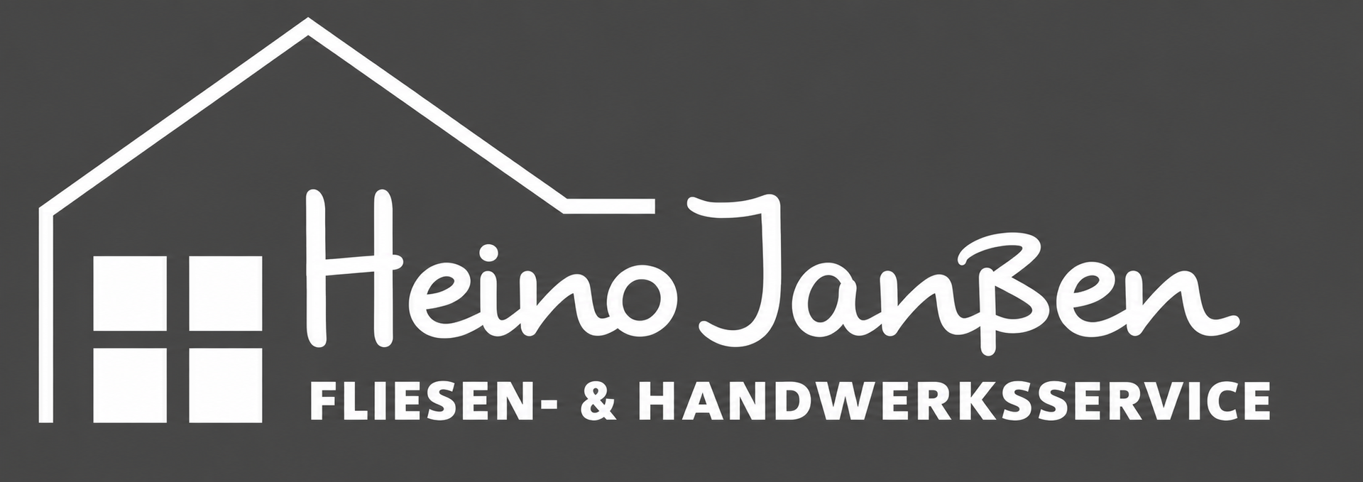 Heino Jansen Logo in Wei&szlig; auf Grau, mit Hausumriss und dem Text &bdquo;FLIESEN- & HANDWERKSSERVICE&ldquo;