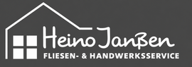 Heino Jansen Logo in Wei&szlig; auf Grau, mit Hausumriss und dem Text &bdquo;FLIESEN- & HANDWERKSSERVICE&ldquo;