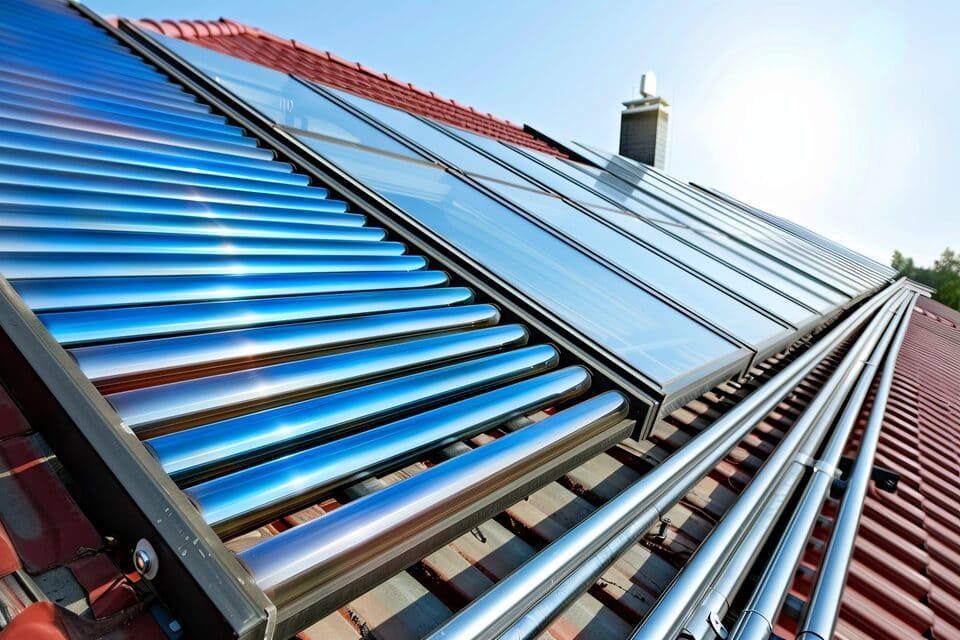 Plusieurs panneaux solaires termique sur un toit.