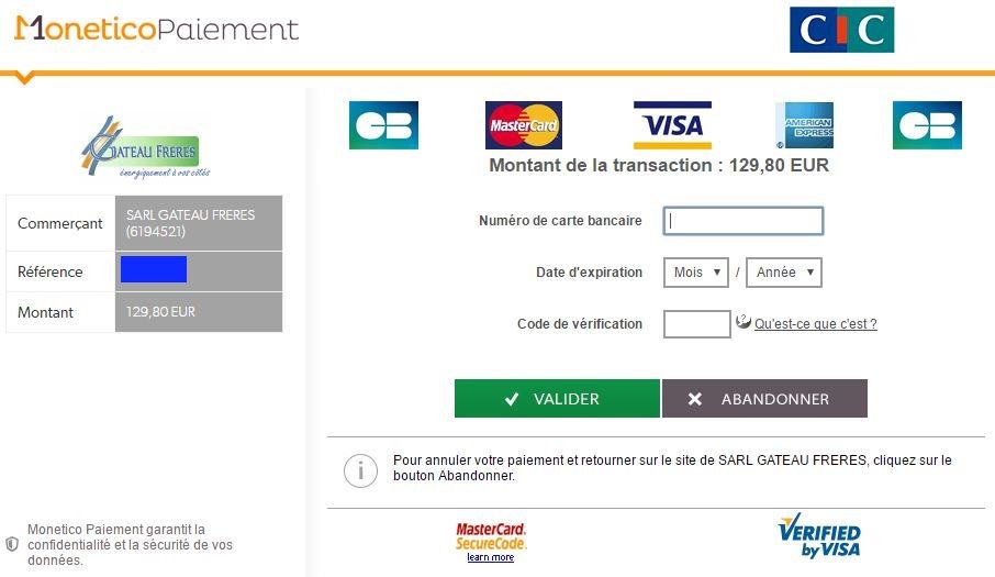 Étape 3  du procédé pour le paiment en ligne.