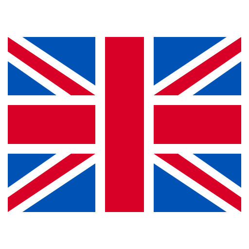 La bandera Union Jack: fondo azul con rayas diagonales y horizontales rojas y blancas.