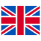 La bandera Union Jack: fondo azul con rayas diagonales y horizontales rojas y blancas.