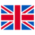 La bandera Union Jack: fondo azul con rayas diagonales y horizontales rojas y blancas.