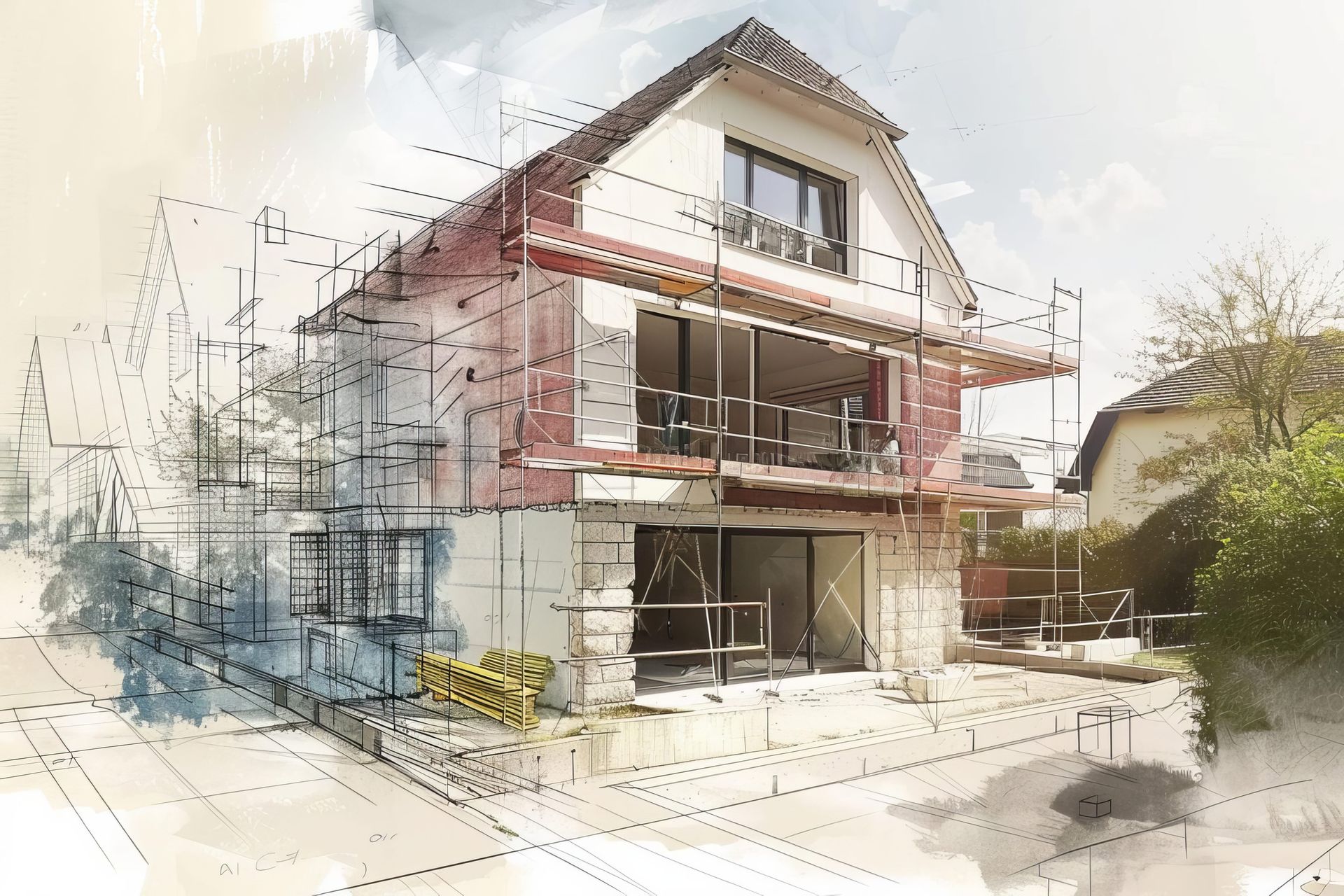 Plan réaliste d'une extension de maison 