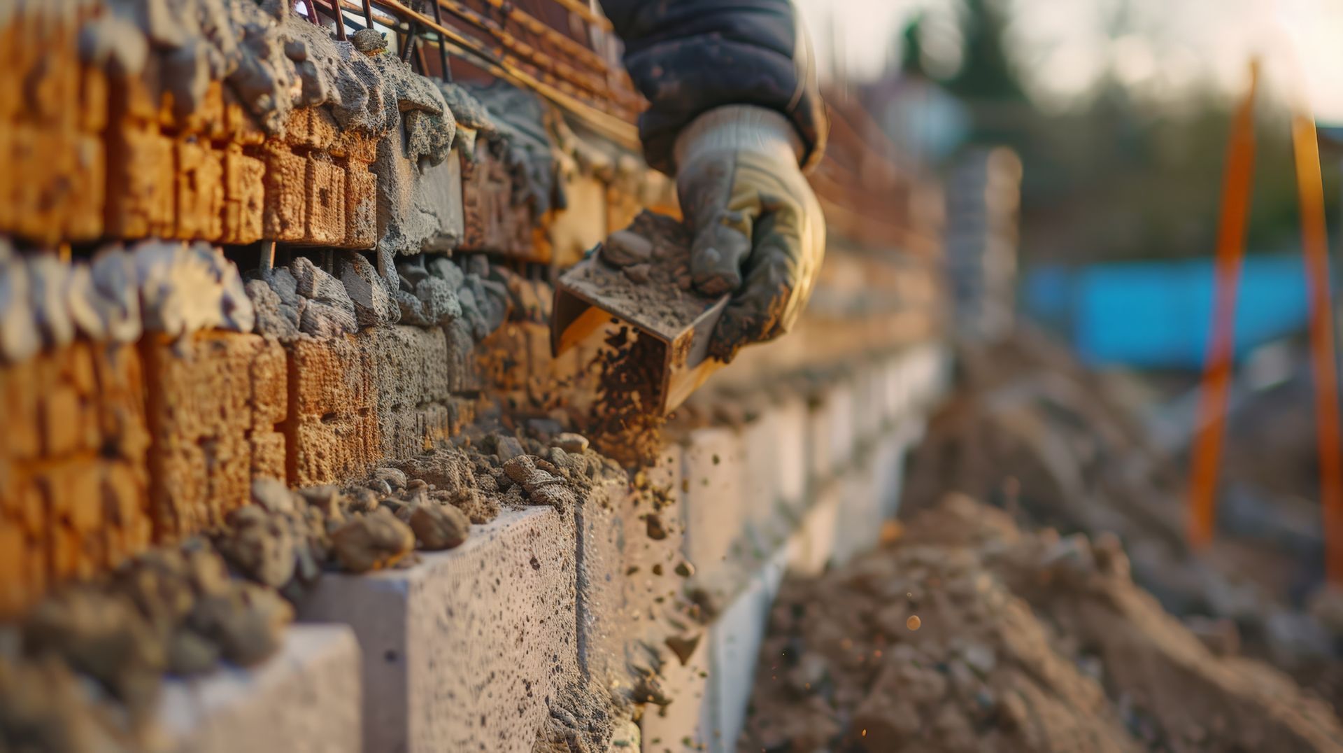 Pose de briques pour un futur mur