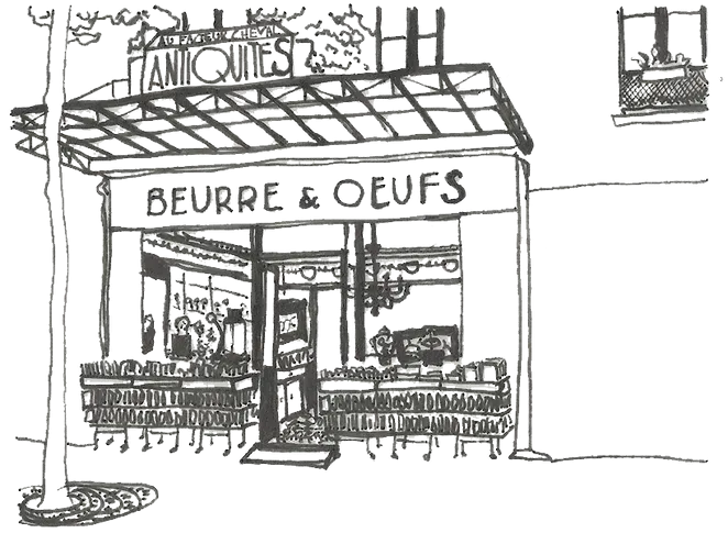 Dessin de la devanture de la boutique de Paris.