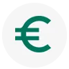 Un símbolo del euro verde en un círculo blanco sobre un fondo blanco.