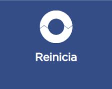 Un fondo azul con un círculo blanco y la palabra reinicia en él.
