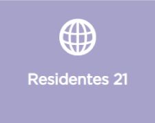 Un fondo morado con un globo blanco y las palabras residentes 21 en él.