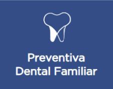 Un logotipo para preventiva dental familiar con un diente sobre un fondo azul.
