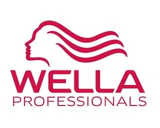 Un logotipo de Wella Professionals con rostro y cabello de mujer.