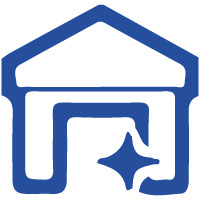 A blue icon of a house with a star in the middle.