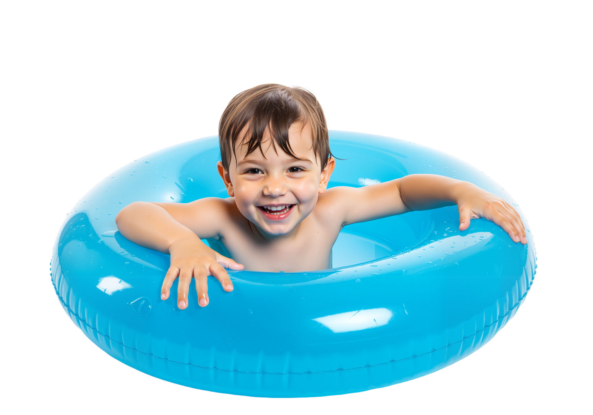 Un enfant dans une bouée bleue