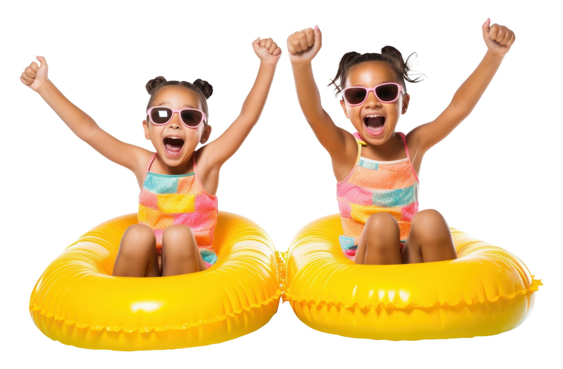 Deux petites filles sur des bouées jaunes