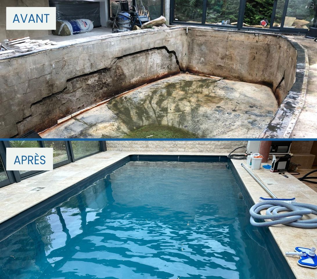 Un homme rénove une piscine