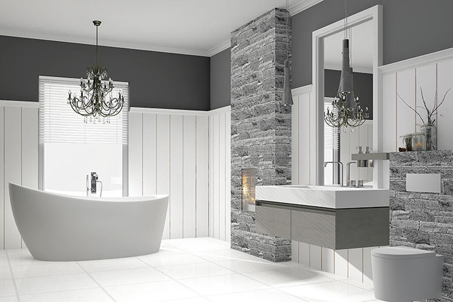 modernes Bad in Grautönen