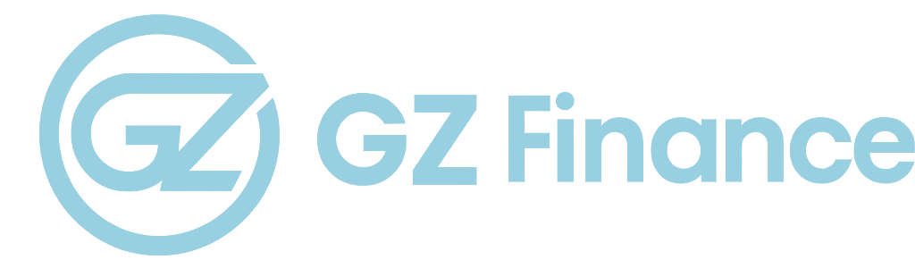 Le logo de gz finance est bleu et blanc sur fond blanc.