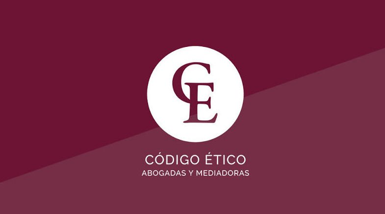Logotipo para Código Ético: círculo blanco con “CE” en granate, texto debajo sobre fondo granate.