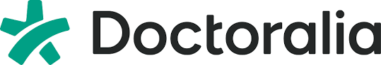 El logotipo de Doctoralia consiste en un icono de una estrella de cuatro puntas de color verde azulado