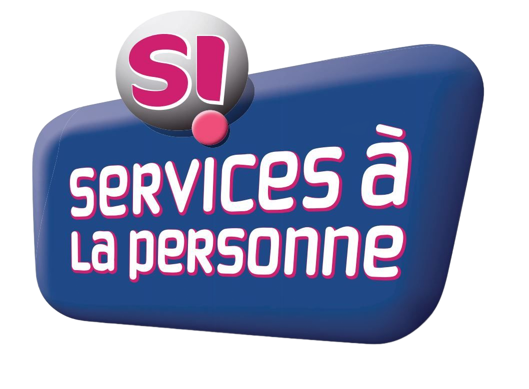 Logo « Services à la Personne » avec « Si ! » dans une bulle. Couleurs : bleu, rose et blanc.