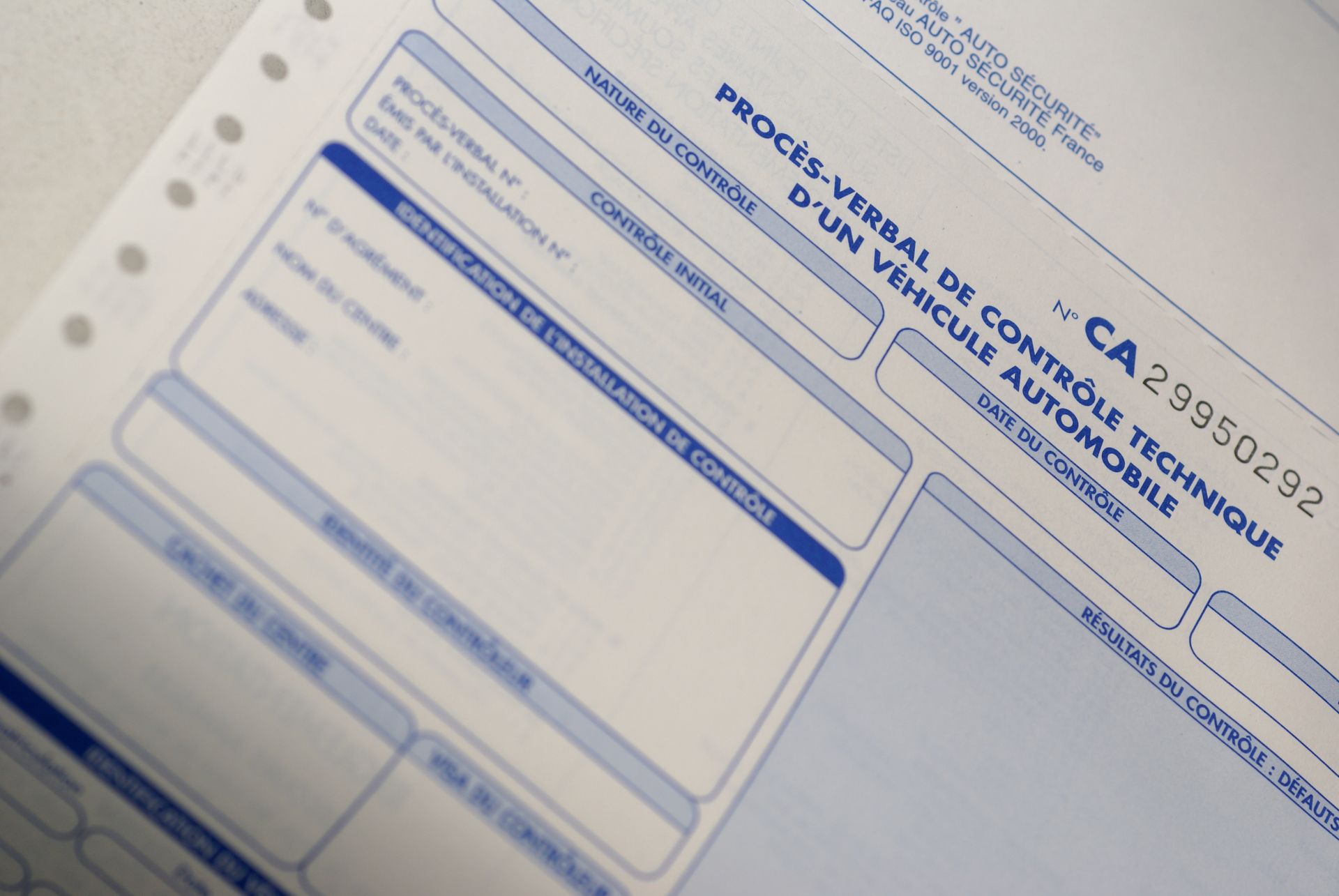La feuille d'un contrôle technique