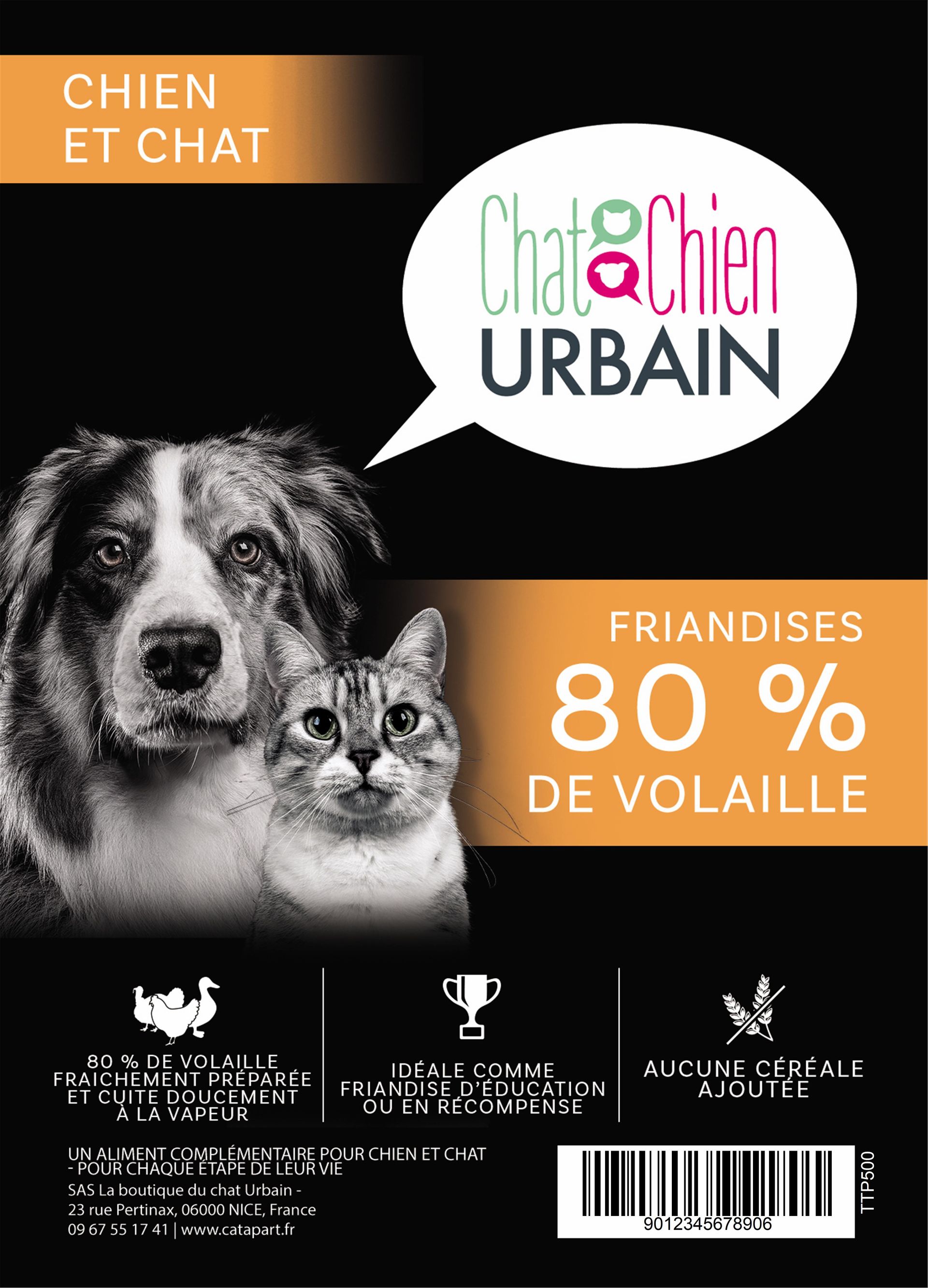 Friandises à la volaille 80 % pour chien et chat 500 g – Le Chien Urbain — recto