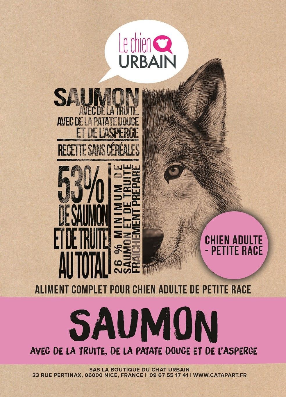 Croquettes sans céréales pour petit chien – Saumon, truite, patate douce et asperge – Le Chien Urbain