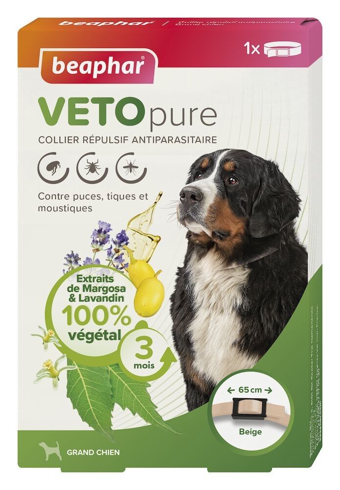 Collier répulsif antiparasitaire pour grand chien VETOpure Beige - BEAPHAR