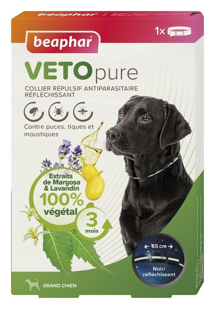 Collier répulsif antiparasitaire pour grand chien VETOpure Noir - BEAPHAR