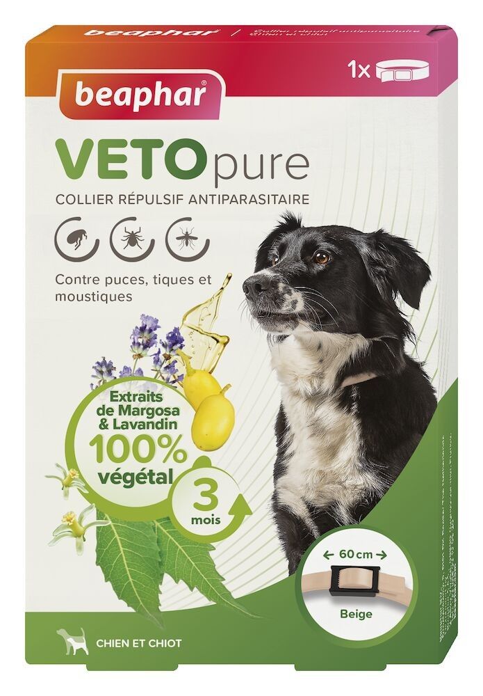 Collier répulsif antiparasitaire pour chien et chiot VETOpure beige - BEAPHAR