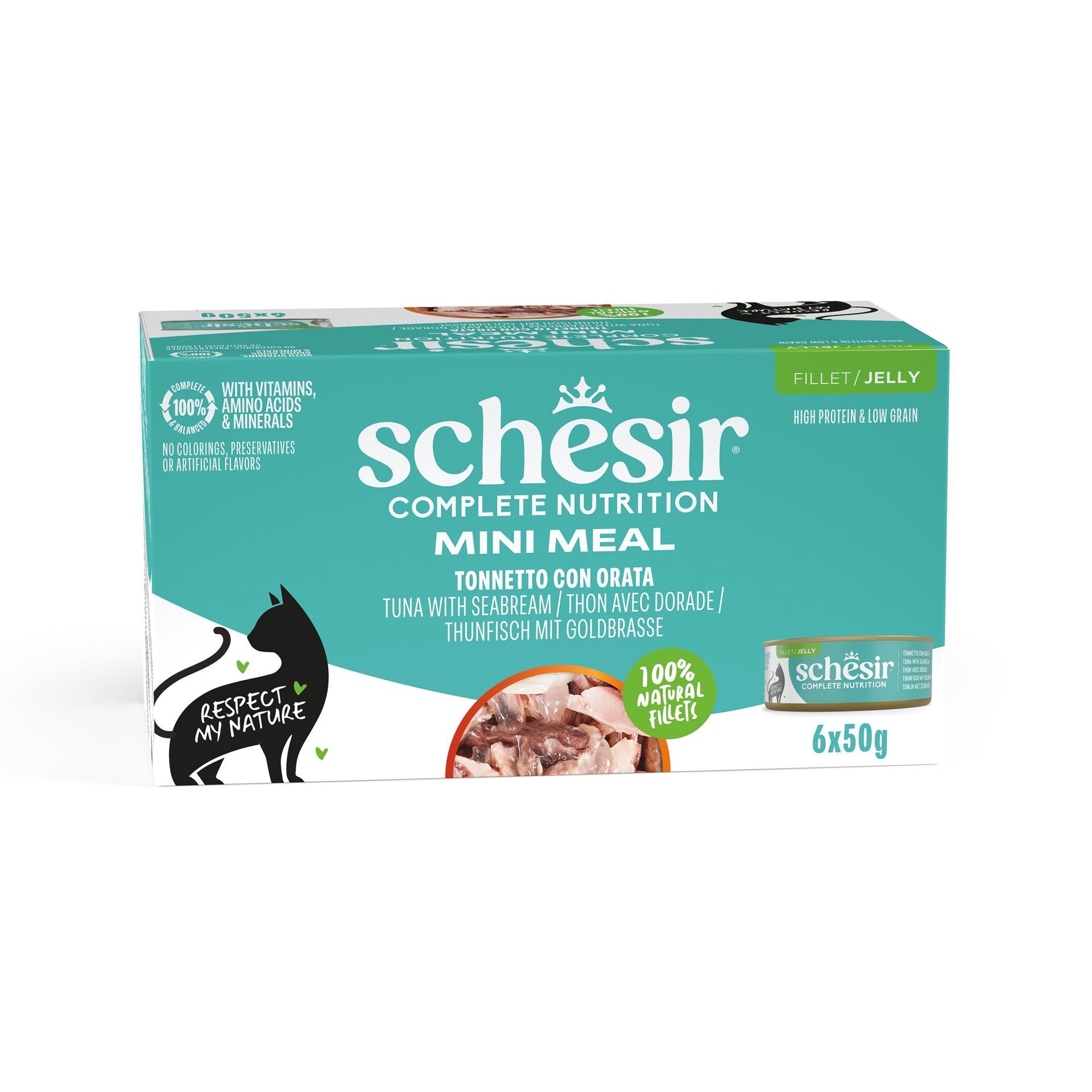 Multipack Schesir au thon et à la dorade en gelée pour chat adulte, 6 boîtes de 50 g