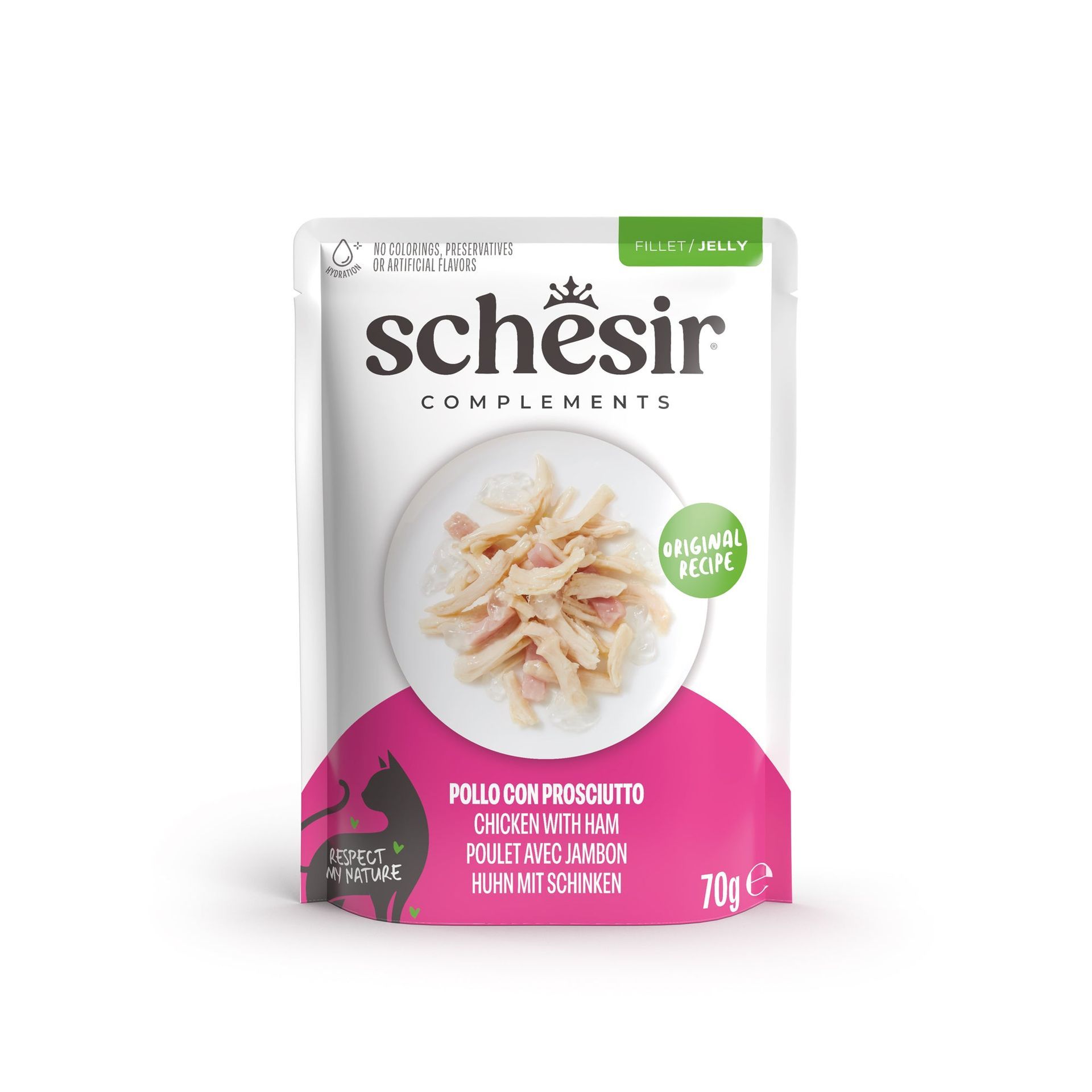 Sachet Schesir poulet et jambon en gelée 70 g pour chat