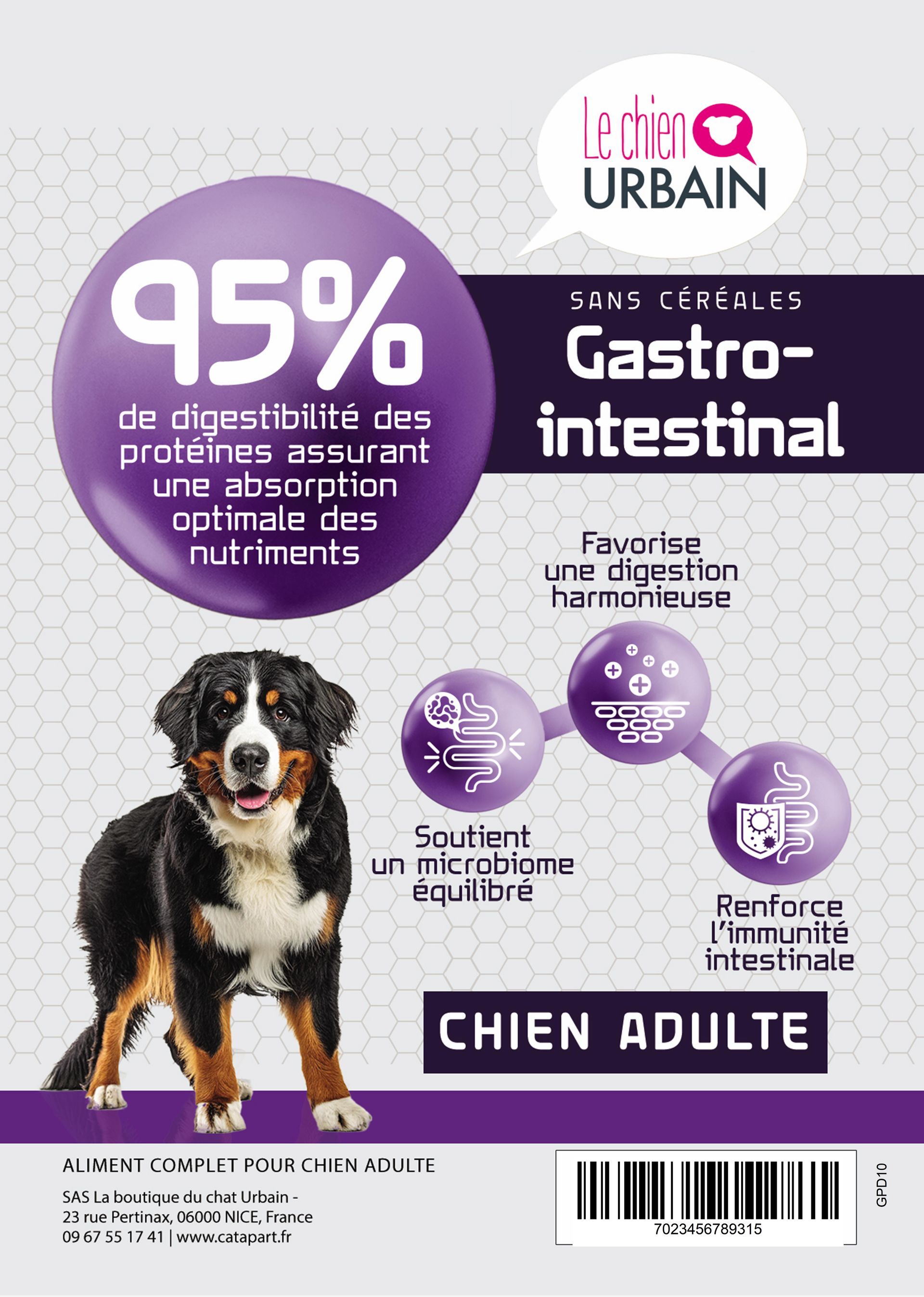 Croquettes sans céréales pour chien - Digestion et confort digestif - Le Chien Urbain — étiquette recto