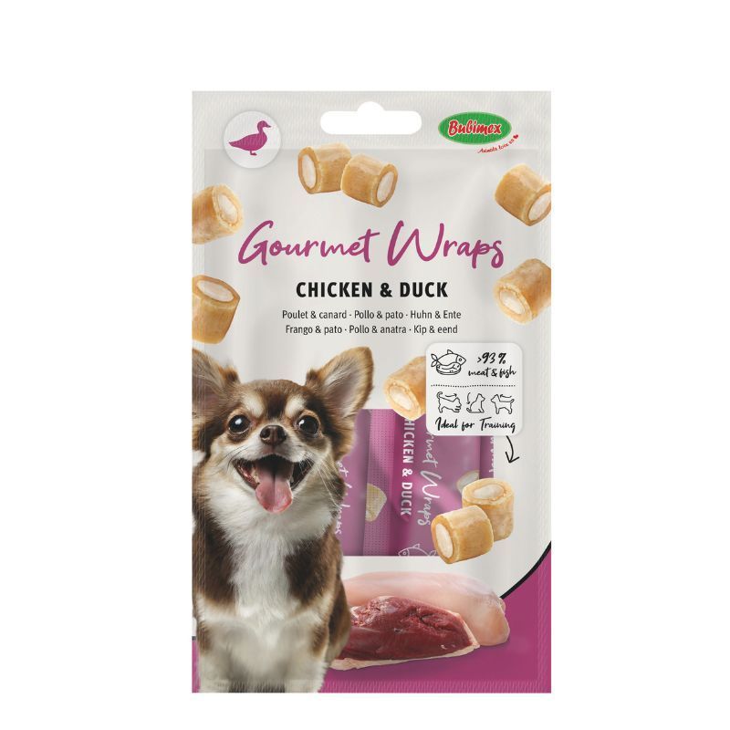 Friandises pour chien Gourmet Wraps fourrés poulet et canard - 3 x 10 g - Bubimex